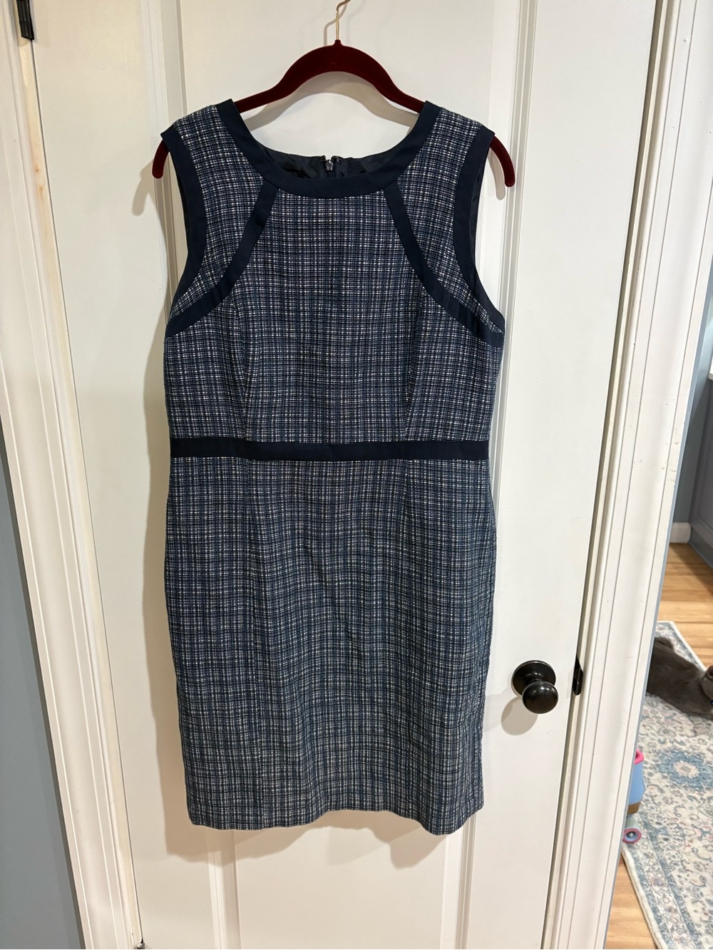 Talbots Navy Plaid Sleeveless Midi Sheath Dress